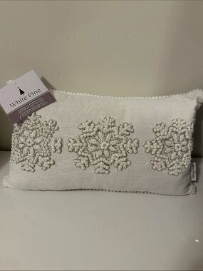 White Pine Down Alternative Beaded Snowflake Decorative Accent Pillow - White